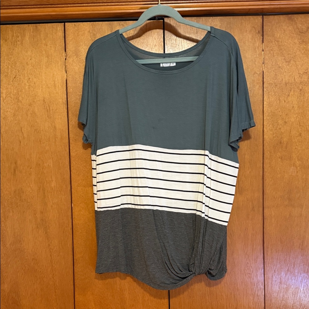 Maurices Teal and White Striped Short Sleeve Top